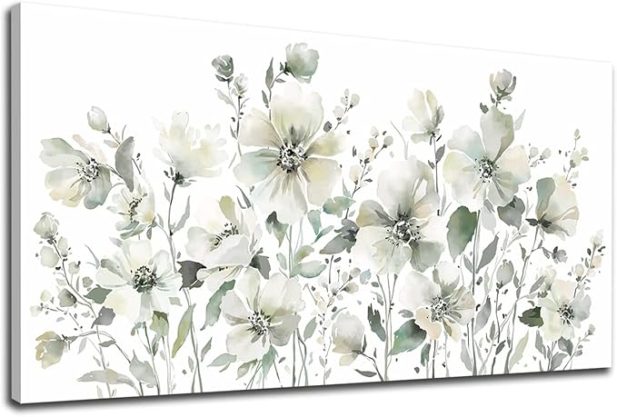 Elegant Flowers Wall Art Abstract Floral Pictures Wall Decor Modern Green Botanical Canvas Painting Flower Blossom Canvas Print Artwork for Living Room Bedroom Office Home Wall Decoration 30" x 60"
