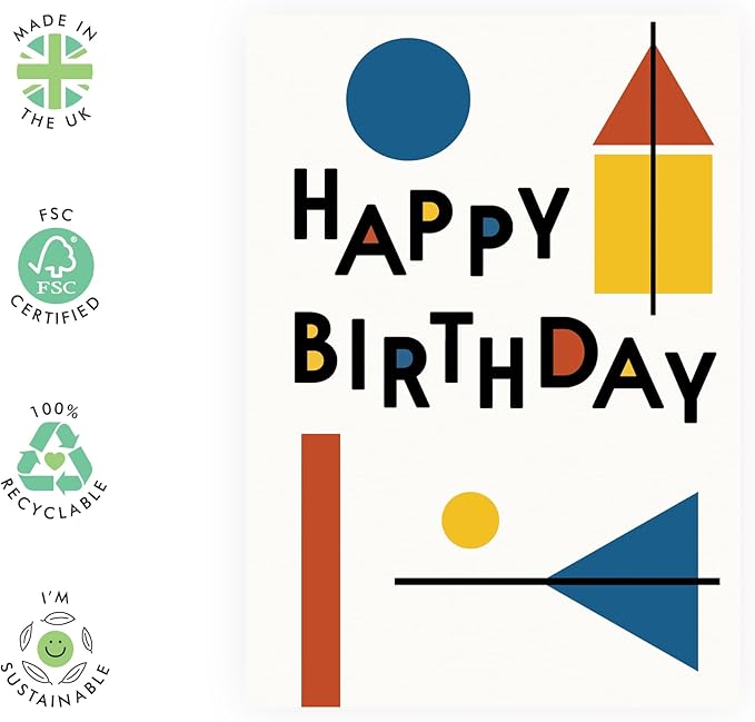 CENTRAL 23 Modern Birthday Card - Geometric Bauhaus Style Design - For Men Women Friends Mom Dad - Abstract Art Greeting - Comes With Stickers and Envelope