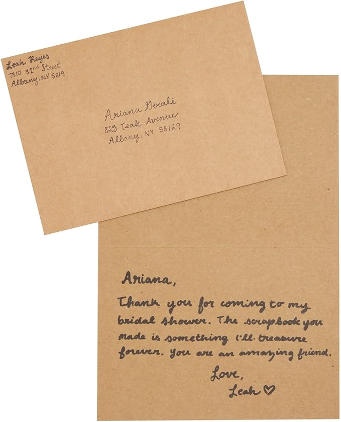 Best Paper Greetings Blank A7 Kraft Brown Paper & Envelopes for Card Making - 5 x 7 In & 5.25 x 7.25 In, 50 Pack, Brown - Bulk Blank Notecards with Envelopes for Invitations & Thank You Notes