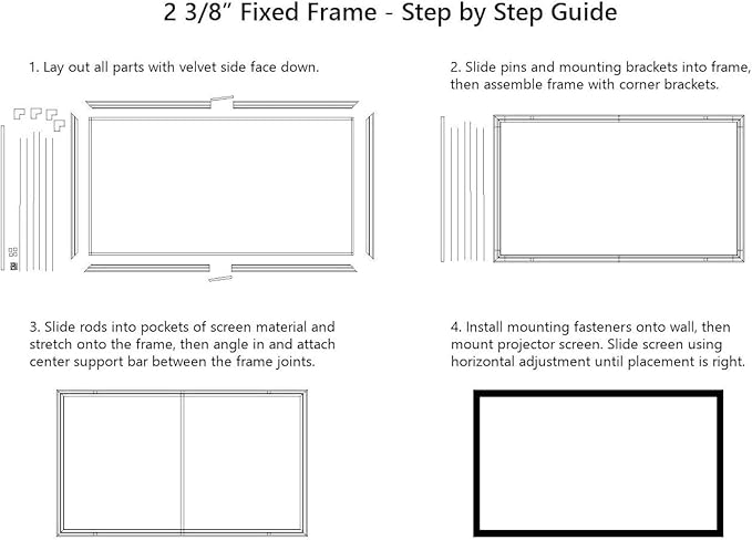 Silver Ticket Products STR Series 6 Piece Home Theater Fixed Frame 4K / 8K Ultra HD, HDTV, HDR & Active 3D Movie Projection Screen, 2.35:1 Format, 115" Diagonal, White Material STR-235115