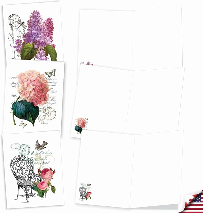 The Best Card Company - 20 Blank Notes with Envelopes - All Occasion Animal Assortment (10 Designs, 2 Each) - Vintage Blooms AM3515OCB-B2x10