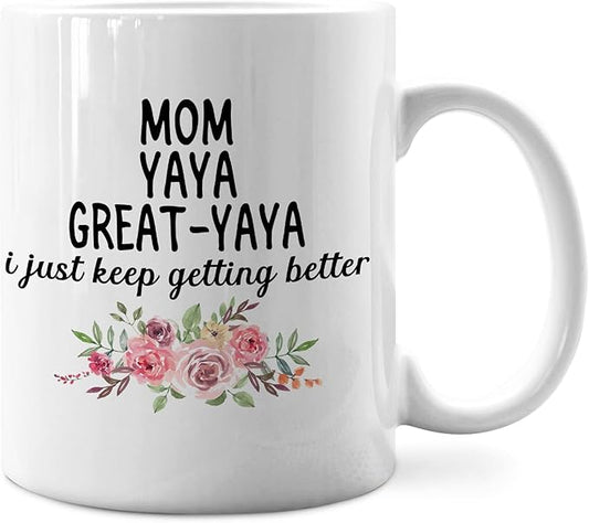 IWXYI Great Yaya Coffee Mug - Great Yaya Gifts for Birthday Mothers Day, 11oz Floral Mother‘s Day Coffee Mug Ceramic, Mothers Day Gifts