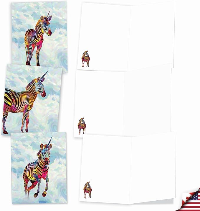 The Best Card Company 20 Assorted Blank All Occasions Notecards Box Set 4 x 5.12 Inch with Envelopes (10 Designs, 2 Each) Zebra-corns AM10312OCB-B2x10