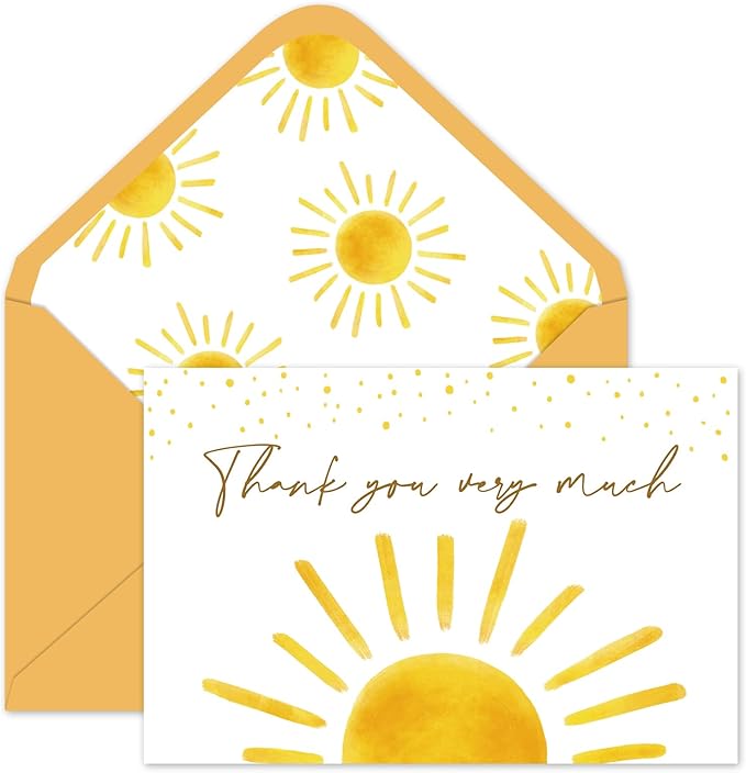 Whaline 30 Pack Baby Shower Thank You Cards with Envelopes Stickers Boho Sun Greeting Cards Sunshine Blank Note Card for Baby Shower Birthday Wedding Party Supplies, 4 x 6 Inch
