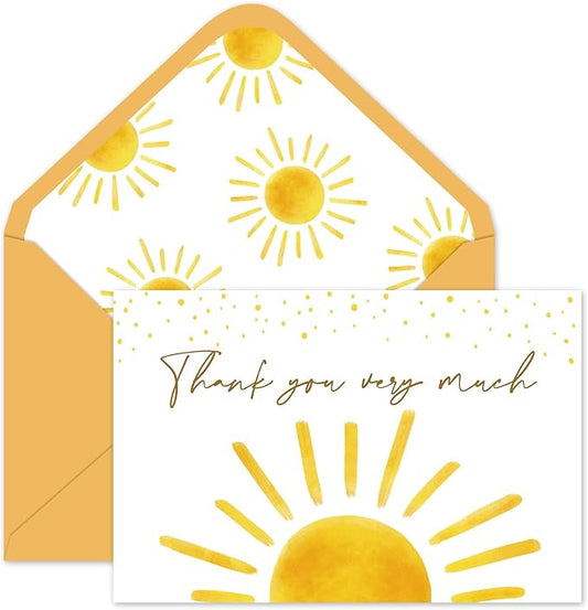 Whaline 30 Pack Baby Shower Thank You Cards with Envelopes Stickers Boho Sun Greeting Cards Sunshine Blank Note Card for Baby Shower Birthday Wedding Party Supplies, 4 x 6 Inch