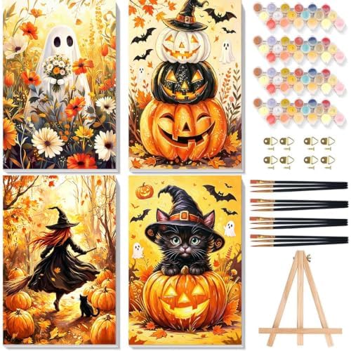 4 Pack Halloween Framed Paint by Numbers Kit for Adults Beginners 8x12 inch by Arttoplus