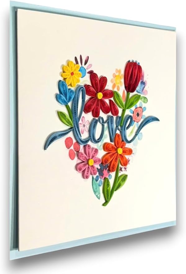 Handmade Quilling Greeting Card Love in Heart Floral Design Romantic Gift for Her Birthday Anniversary Valentine Special Occasion