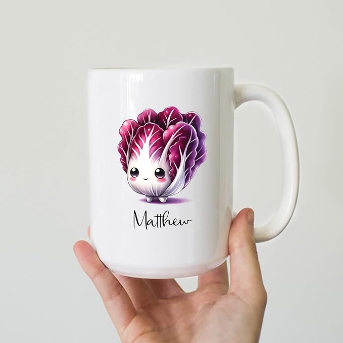 Radicchio Lover Coffee Mug, Personalized Radicchio Vegetable Mug Gifts For Son Daughter, Radicchio Cup, Custom Choose Name Radicchio Ceramic Mug, Vegetable Gift, Vegan White Tea Cup 11oz 15oz