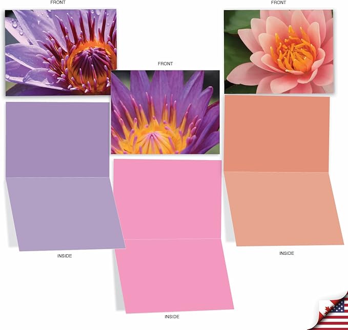 The Best Card Company - 10 Blank Note Cards with Flowers (4 x 5.12 Inch) - Floral Notecards, All Occasion Boxed Assortment - Lily Pond M3070