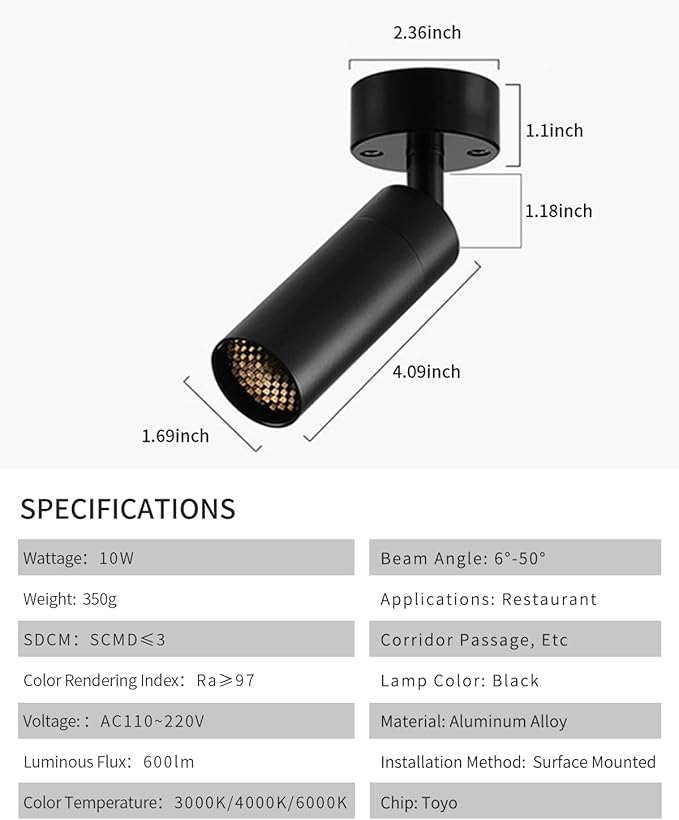 Led Modern Directional Spotlight, Zoomable Monopoint Ceiling Spot Light for Indoor Cafeteria Foyer Living Room Warm White