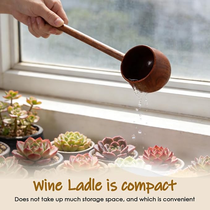 Kichvoe Hishaku Wood Water Ladle - 11.8" Long Handle Japanese Style Dipper | Bath/Sauna Scoop, Deep Serving Soup Spoon for Garden Tea Ceremony