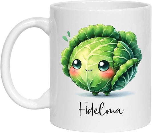 Cabbage Coffee Mug Gifts For Vegetable Lovers, Custom Cabbage Fans Ceramic Cup With Name, Personalized Cabbage Vegetable Travel Cups For Kids Friends Family, Cabbage White Porcelain Mug 11oz 15oz