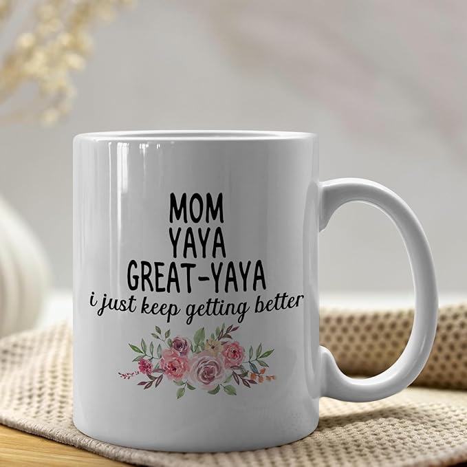 IWXYI Great Yaya Coffee Mug - Great Yaya Gifts for Birthday Mothers Day, 11oz Floral Mother‘s Day Coffee Mug Ceramic, Mothers Day Gifts