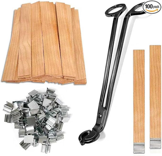Wood Wicks for Candles Making, 100pcs Wood Candle Wicks, Include 50pcs 5.1 X 0.5 Inch Candle Making Wicks and 50pcs Iron Stand Naturally Smokeless,Wooden Candle Wicks with Black Trimmer for DIY.