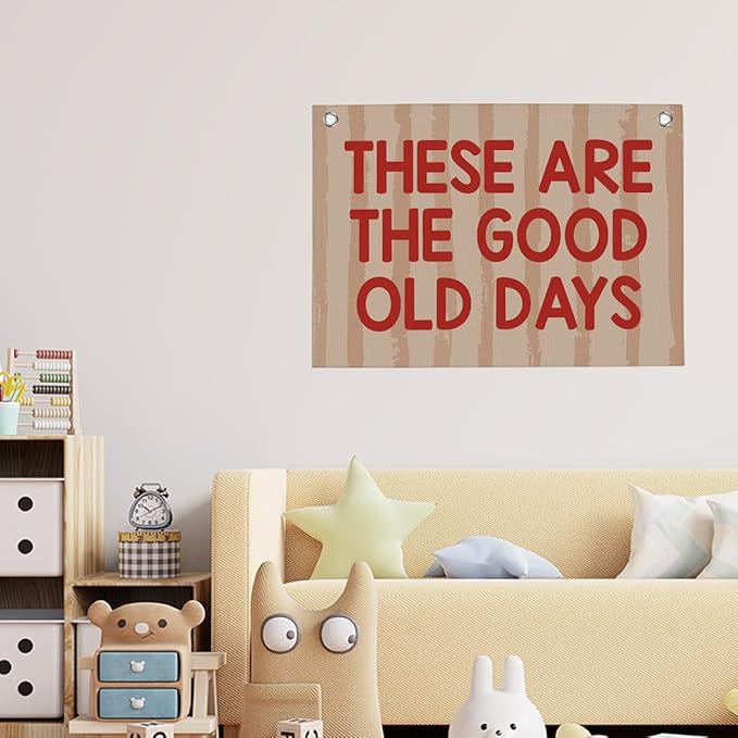 Retro Pink Stripes These Are The Good Old Days Banner Vintage Banner Wall Decor Wall Hanging Boys Girl Play Bedroom Dorm Room Decor 22x28 Inch