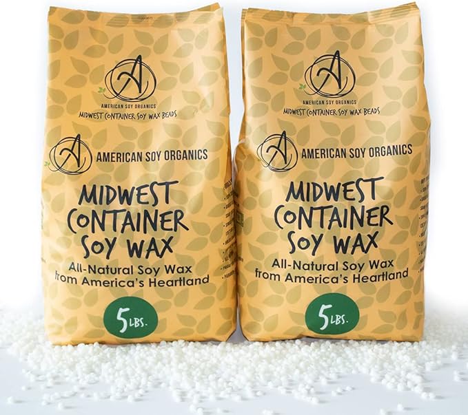 American Soy Organics 100% Midwest Soy Beads for Candle Making - Natural Supplies - Paraffin-Free, Beeswax-Free Candle Wax for Container Candles, Tealights and Wax Melts, 10 lbs