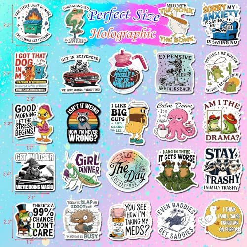 200 PCS Funny Holographic Stickers for Adults, Waterproof Vinyl Sarcastic Meme Decals for Laptop, Water Bottle, Phone, Kindle, Journal, Scrapbook, Bumper, Skateboard, Luggage, No Repeats - Image 2
