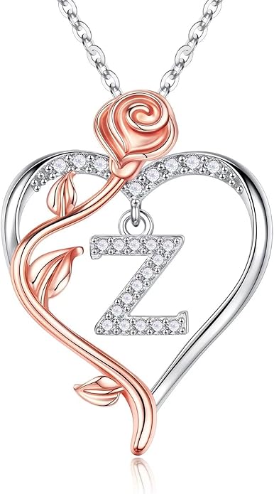 Iefil Stocking Stuffers for Women Wife - 925 Sterling Silver Rose Heart Initial Necklace, Christmas Anniversary Birthday Gifts for Women, Jewelry Gift for Her Wife Girlfriend Mom Daughter