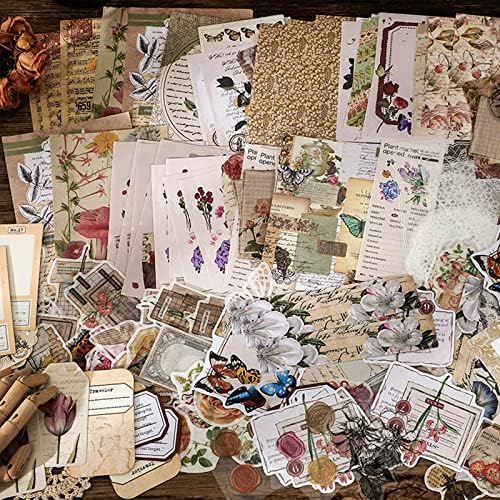 Esweny 260PCS Vintage Journaling Scrapbooking Supplies Scrapbook Sticker Paper Ephemera Pack for Junk Journal Planners Collage Craft Notebooks Album (Flowers and Butterflies) - Image 7