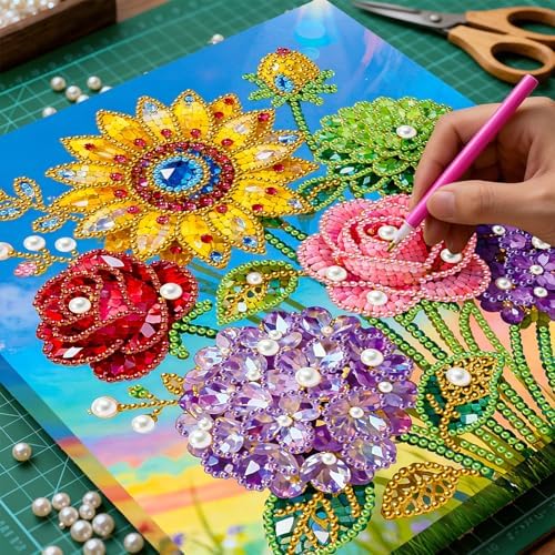 LQCrafK DIY Pearl Art Painting Handcraft Kit for Adults Beginners, Healing Stress-Relieving Home Wall Creative Design Decoration, Framed Painting with Tools-Flowers - Image 4