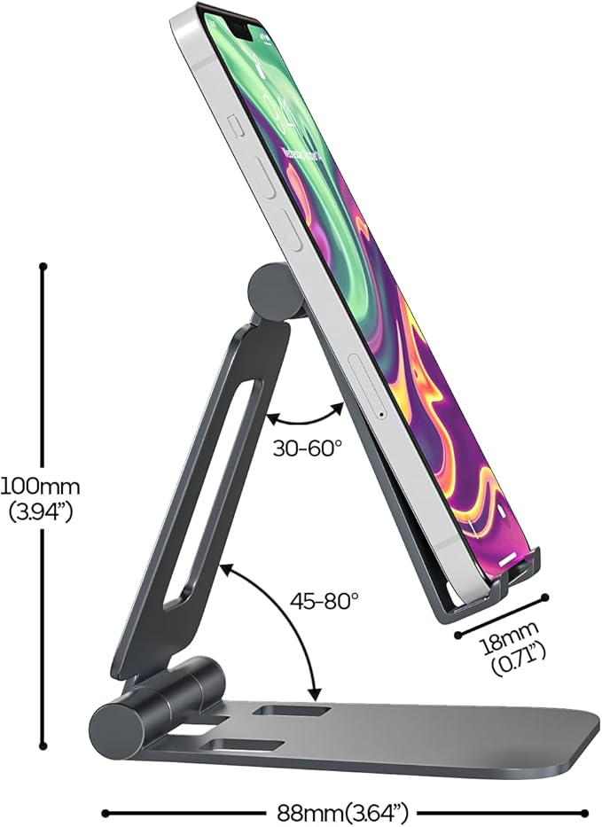 Cell Phone Stand for Desk Phone Holder Foldable Portable Adjustable Cradle Dock Compatible with iPhone 15 14 13 Pro Max, iPhone 12 11 Plus SE XS XR 8 7, Office Desk Travel Accessories, Gray