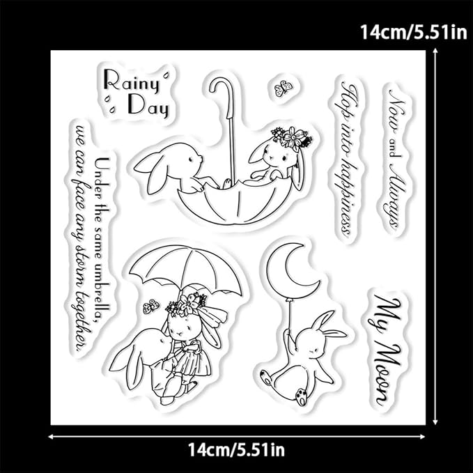 Couple Rabbit Umbrella Stamps and Cutting Dies for Card Making DIY Transparent Silicone Clear Stamp and Metal Die Cuts Sets for Scrapbooking Paper Greeting Cards Decor Seals Craft Supplies