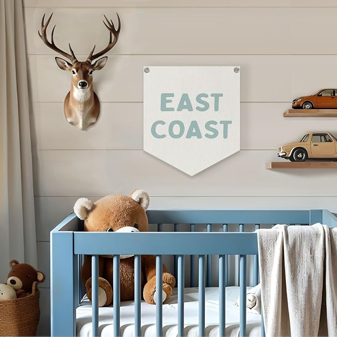 Lacama Coastal Room Decor Wall Art, East Coast Banner, Blue Aesthetic Trendy Wall Hanging Banner Pennant Flag for Bedroom College Dorm Coastal Room,12.4x14