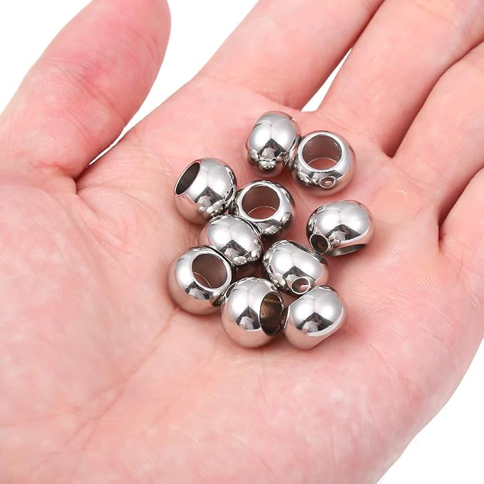 Stainless Steel Spacer Beads 12x8mm Round Loose Charm Caps Beads for DIY Jewelry Making 10pcs with 6.5mm Hole