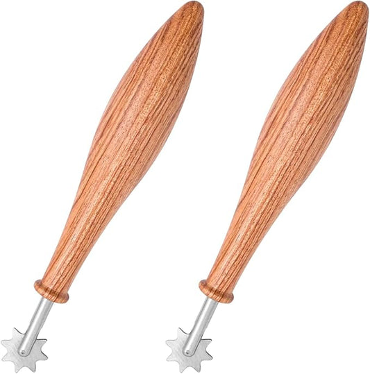 2-Pack Ceramic Texture Rolling Stamp Tools – Stainless Steel Roller with Rosewood Handle for Pottery Clay Embossing & Decorative Edging