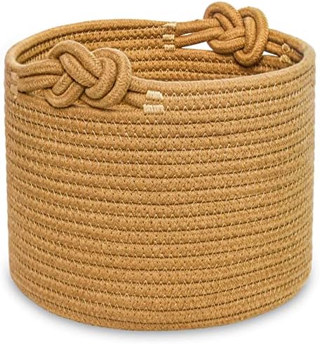 ABenkle Small Woven Basket, Cotton Rope Shelf Storage Basket, Small Round Basket, Cute Basket, Decorative Round Bin for Nursery Bedroom Bathroom, 9.4" x 9.4"x 7.1" Empty Gift Basket- Brown by ABenkle