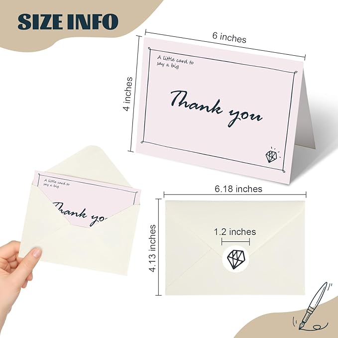 32 Pack Thank You Cards with Envelopes and Sealing Stickers, 4x6 Inch Blank Notes, Hand Painted Designs, 300gsm Premium Cardstock, Bulk Cards for Wedding, Graduation, Baby Shower, Anniversaries