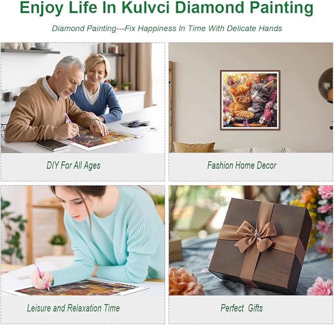 Kulvci Cat Aniaml Diamond Painting Kits for Adults, Diamond Art Kits for Beginners, 5D DIY Full Drill Gem Craft for Home Decor Gift 12x12inch
