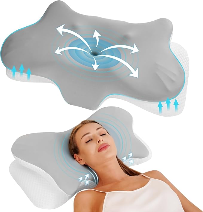 2PCS Cervical Pillow for Neck Pain Relief, Neck Pillow for Sleeping Side Sleeper Ergonomic Memory Foam Support Pillows Back Sleepers for Sleeping,Machine Washable Pillowcase Grey