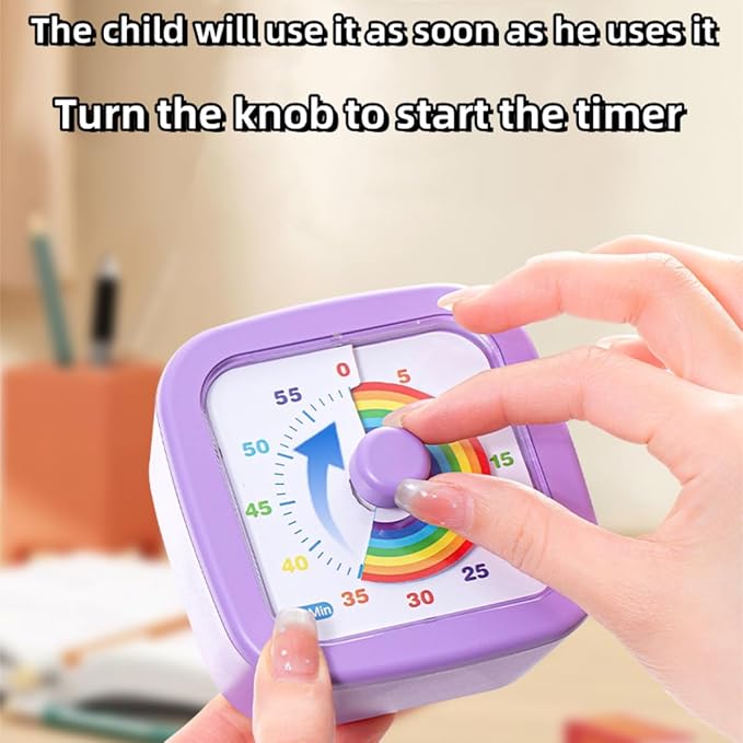 Kids Visual Timer Cute Rainbow - 60 Minute Countdown Timer Time Management for Kids and Adults, Timer for Cooking Classroom Meeting (Purple)