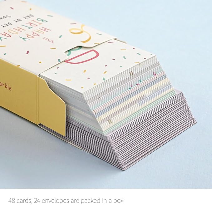 Monolike Day by Day Card, 107 Happy Birthday Sparkle - Mix 48 Mini Single cards, 24 envelopes Package