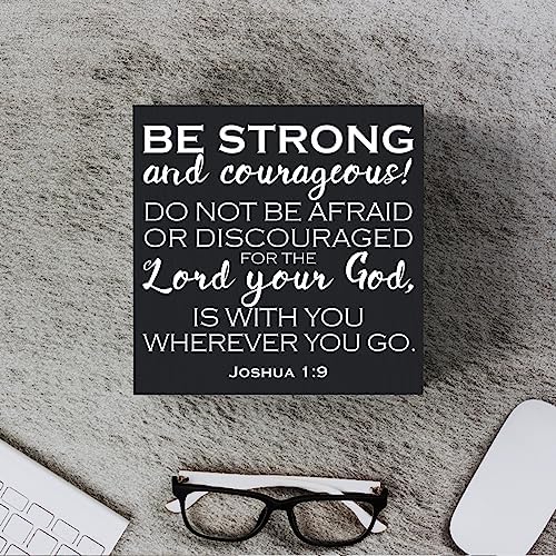 Bible Verse Wooden Box Sign Plaque Be Strong and Courageous Do Not Be Afraid Wood Box Sign Rustic Art Home Office Shelf Desk Decor 5 x 5 x 1 Inches - Image 4