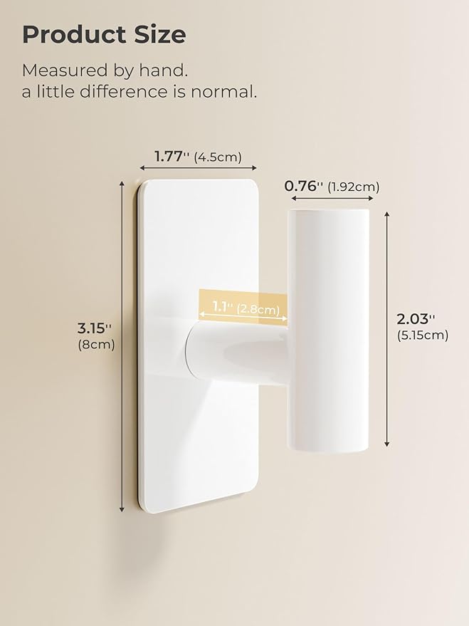 Towel Hooks for Bathrooms – 2 Pack, Smooth White Finish, T-Shaped Stainless Steel Adhesive Wall Hooks for Robes & Towels in Kitchen, Shower, or Closet