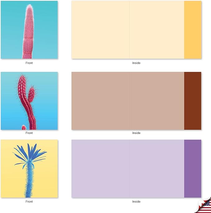 The Best Card Company - 10 Blank Note Cards with Envelopes (4 x 5.12 Inch) - Bulk All Occasion Cards Boxed - Colorful Cacti AMQ6139OCB-B1x10-NB