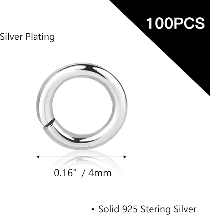 4mm Sterling Silver Jump Rings for Jewelry Making 925 Sterling Silver Open Jump Rings for DIY（100 PCS）