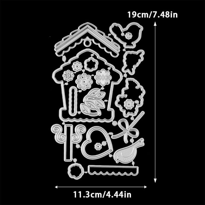 Birdhouse Flower Stamps and Cutting Dies for Card Making DIY Transparent Silicone Clear Stamp and Metal Die Cuts Sets for Scrapbooking Paper Greeting Cards Decor Seals Craft Supplies