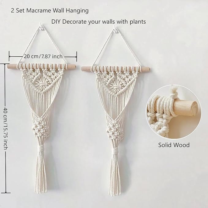 Avoik Macrame Woven Wall Hanging, 2PCS Boho Home Decor Chic Wall Art Plant Hanging Decoration Handmade Woven Bohemian Tapestry for Bedroom Living Room Farmhouse Apartment Dorm (Style A)
