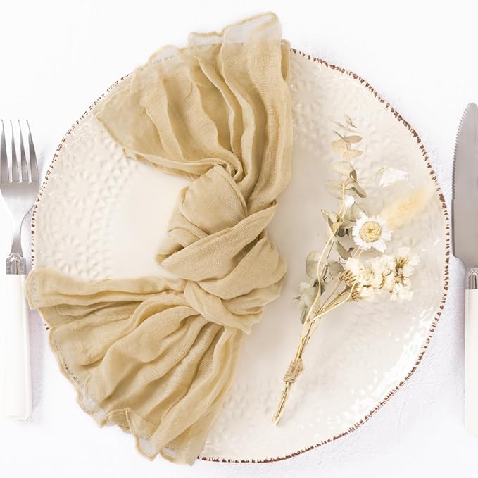 30 Pack Champagne Cheesecloth Napkins Christmas Cloth Napkins Set of 30 Champagne Holiday Dinner Napkins Bulk 21x21 Inches for Wedding Bridal Shower Baby Shower Xmas Parties