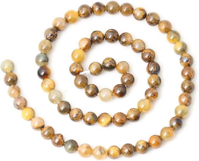 60PCS 6mm Natural Golden Pietersite Gemstone Round Loose Beads Stone Beads for Jewelry Making DIY Findings 1 Strand 15"