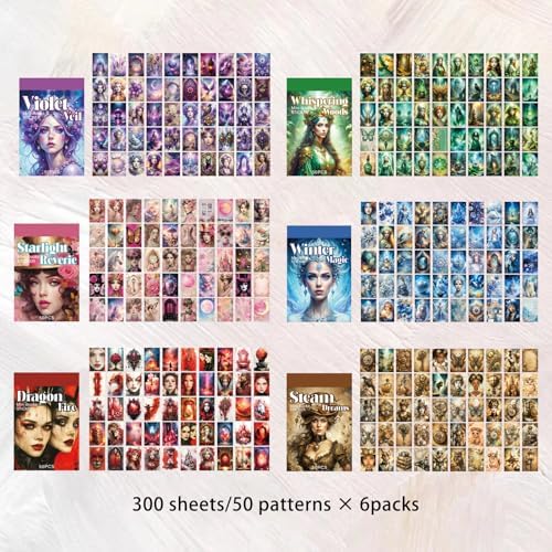Bomichi Washi Stickers, 6 Sets 300 Pcs Aesthetic Sticker Book for DIY Journaling, Journaling Supplies for Bullet Journal Art Diary Card Craft Gifts Planner Notebook - Image 3