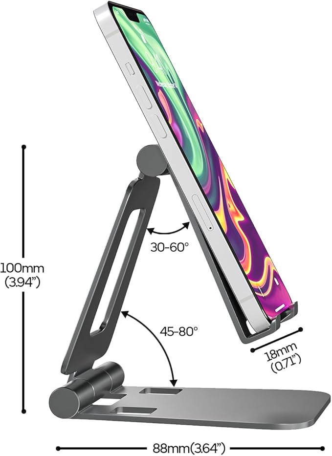 Cell Phone Stand for Desk Phone Holder Foldable Portable Adjustable Cradle Dock Compatible with iPhone 15 14 13 Pro Max, iPhone 12 11 Plus SE XS XR 8 7, Office Desk Travel Accessories, Silver