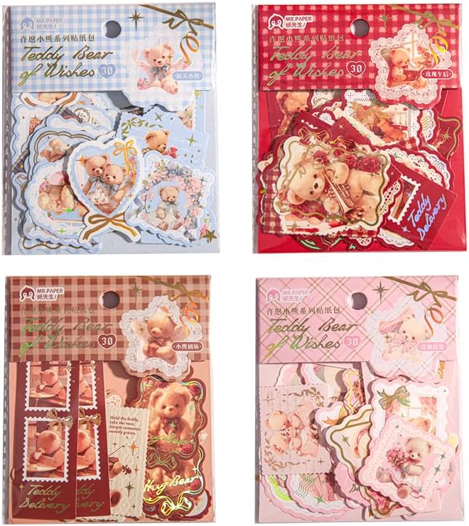 Alideco 120pcs Scrapbook Stickers Retro Cute Bear Scrapbooking Junk Journal Crafts Embelishment Decoration Stickers (xuyuanxiaoxiong) by Alideco
