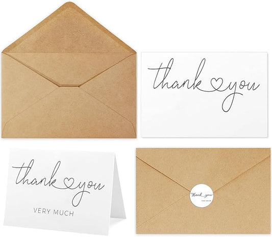 Thank You Cards with Envelopes, 100 Pack bulk White Thank You Cards 4 x 6 Inch, Thank You Notes and Envelopes for Wedding,Bridal Shower, Business, Baby Shower, Small Business, Graduation Opening