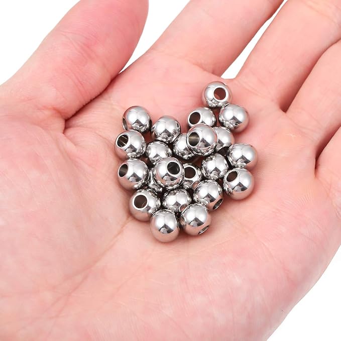 Stainless Steel Spacer Beads 8x6mm Round Loose Charm Caps Beads for DIY Jewelry Making 50pcs with 3mm Hole