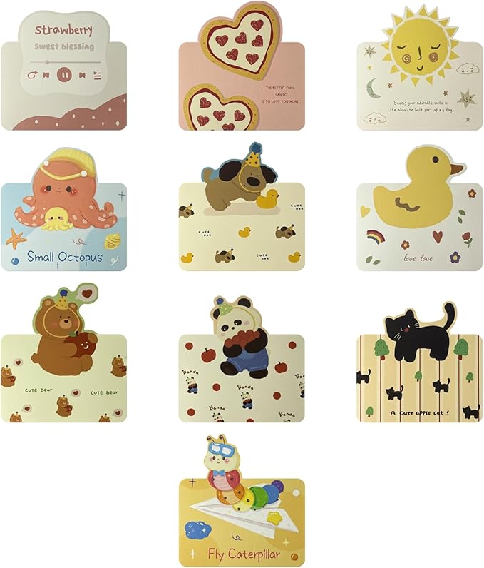 Geiomoo Mini Resin Gifts with Greeting Cards, Cute Embellishments Ornament Set for Craft Party Decor (10 Pack+10 Pcs Card)