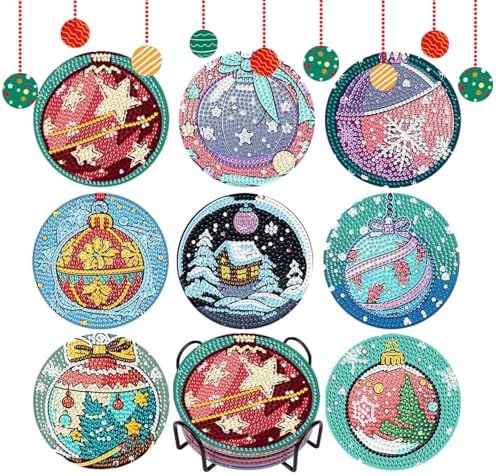 DOTSOPS 8 Pcs Diamond Art Kits for Adults Small Diamond Art Coasters with Holder,Diamond Art Painting Coasters for Adults Beginners Diamond Craft for Christmas Birthday (Christmas Ornaments) by DOTSOPS